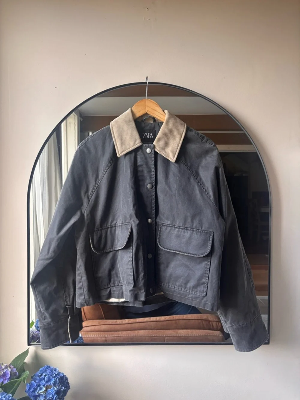 ZARA | corduroy collar waxed jacket | size xs - Picture 3 of 5